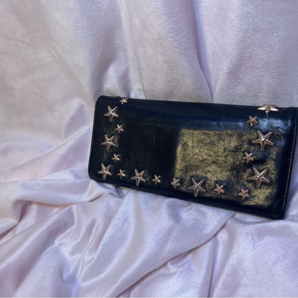 Jimmy Choo Wallet Star Studded Midnight Black Calfskin Leather Gold Stars Rare - Picture 2 of 13
